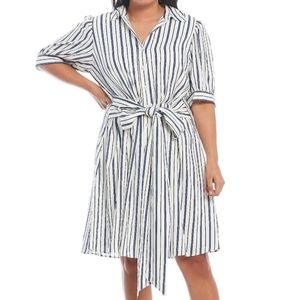 Alex Marie Blue and White Tie Front Midi Dress